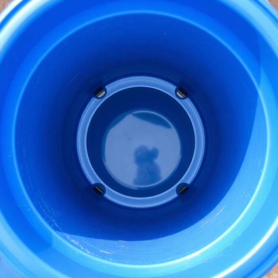 Inside of a spotless, freshly sanitized blue trash can