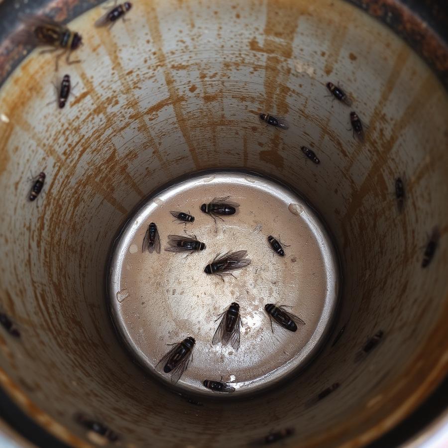 Inside of a dirty, grimy trash can before cleaning