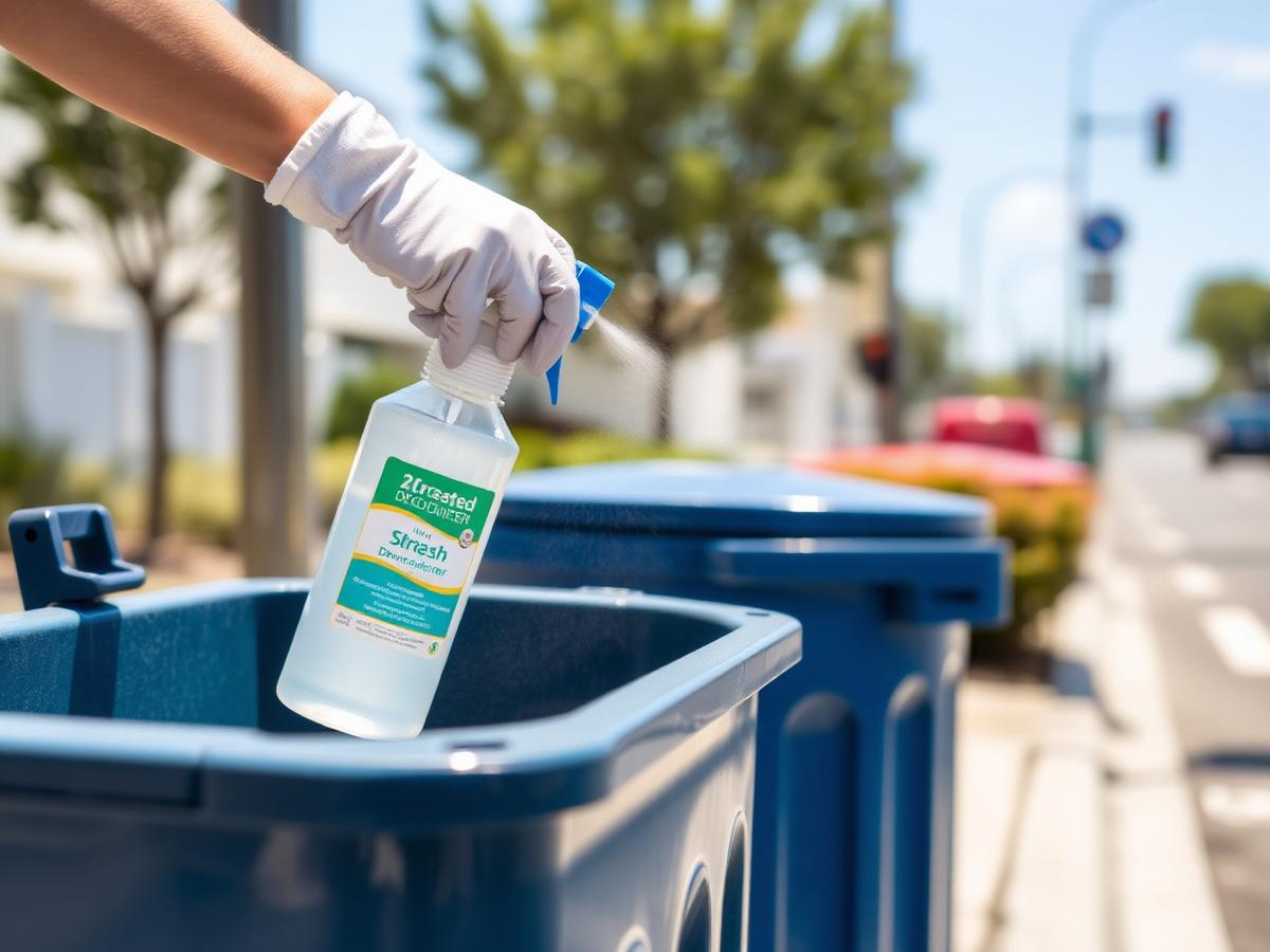 Disinfectant being applied to a bin